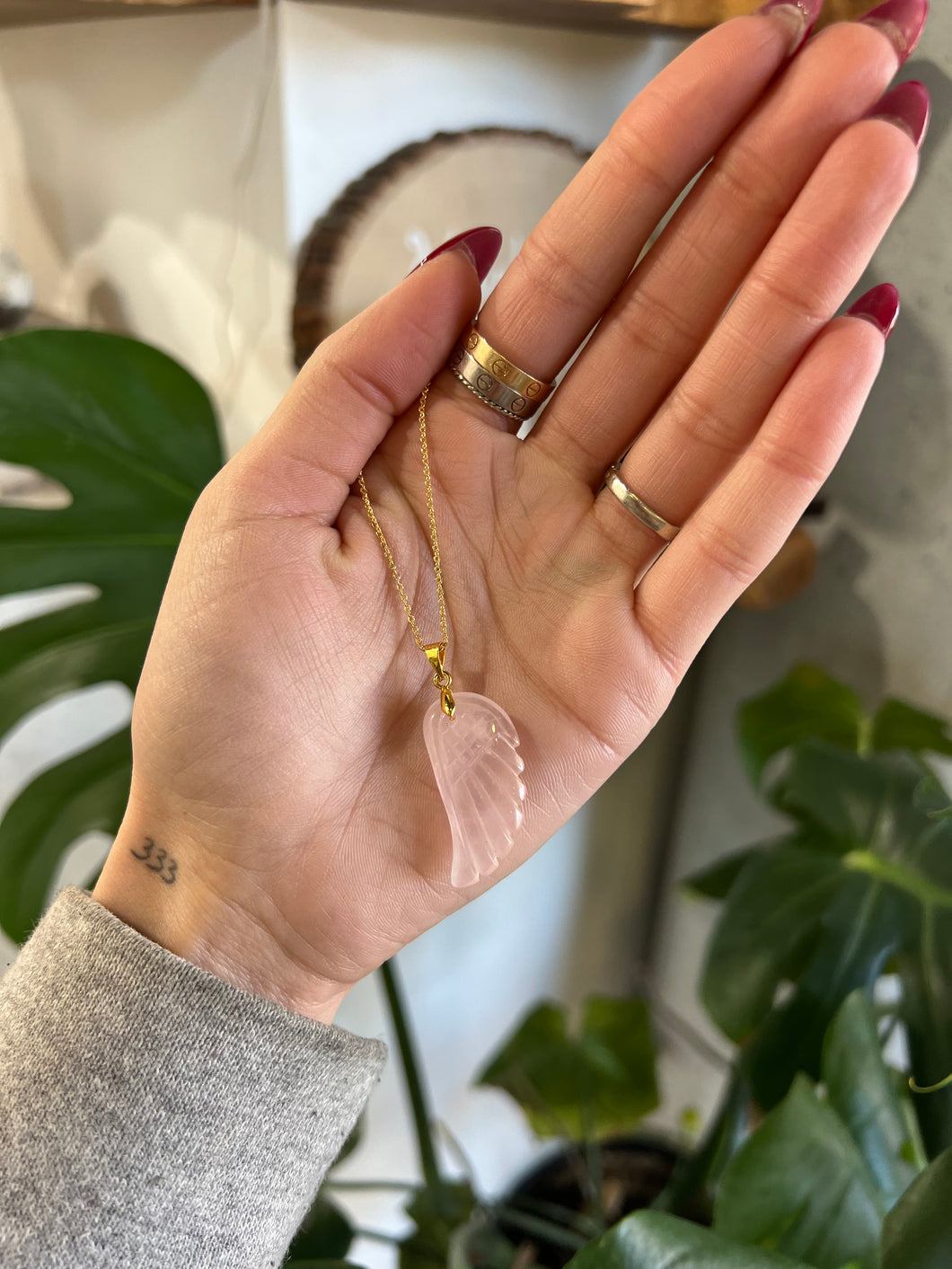 Rose Quartz Crystal Wing Necklace