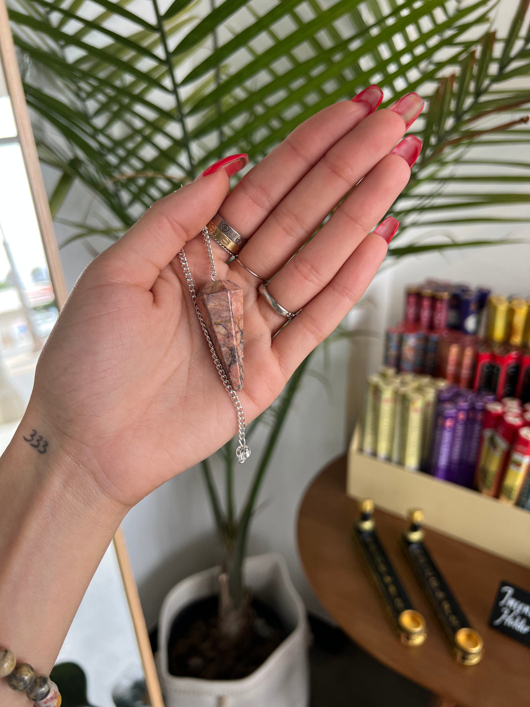 Rhodocrosite Crystal Pendulum