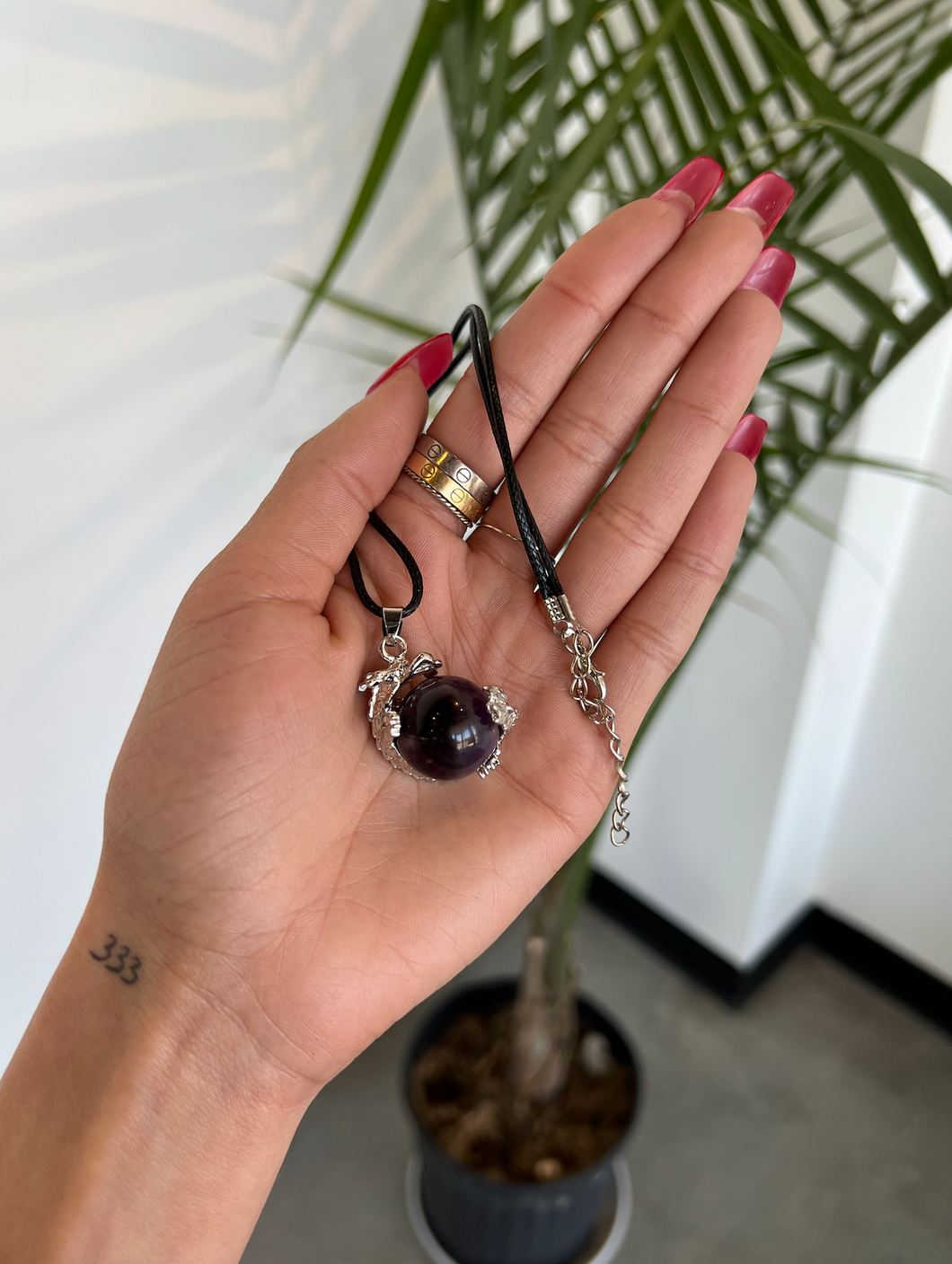 Amethyst Dragon Sphere Crystal Necklace - (LOW IN STOCK)