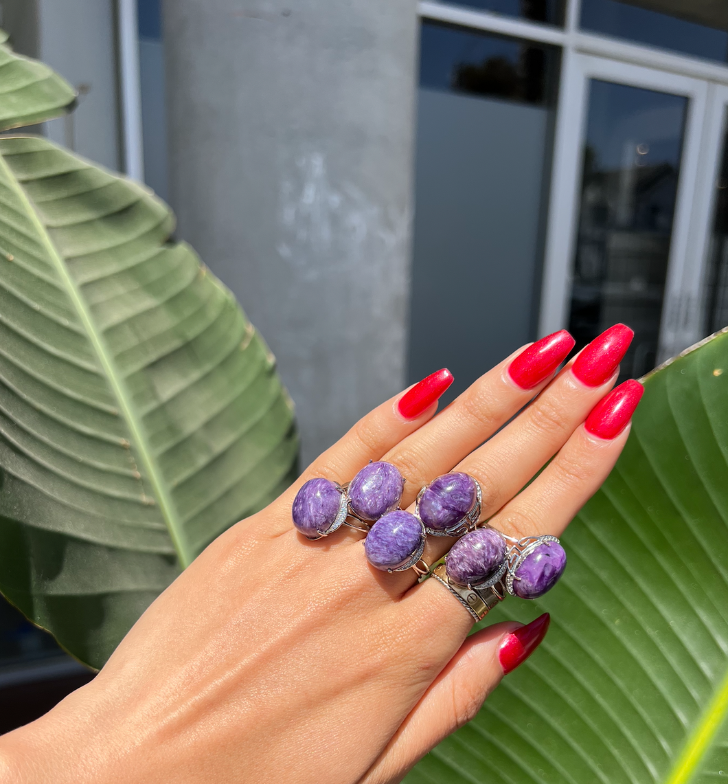 Charoite Sterling Silver Adjustable Ring