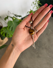 Load image into Gallery viewer, Tiger&#39;s Eye Key Necklace Silver
