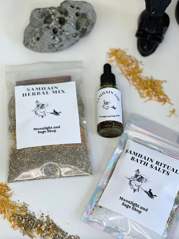 Samhain Ritual Pack - Bath Salts, Spell Oil, Ritual Herbal Mix