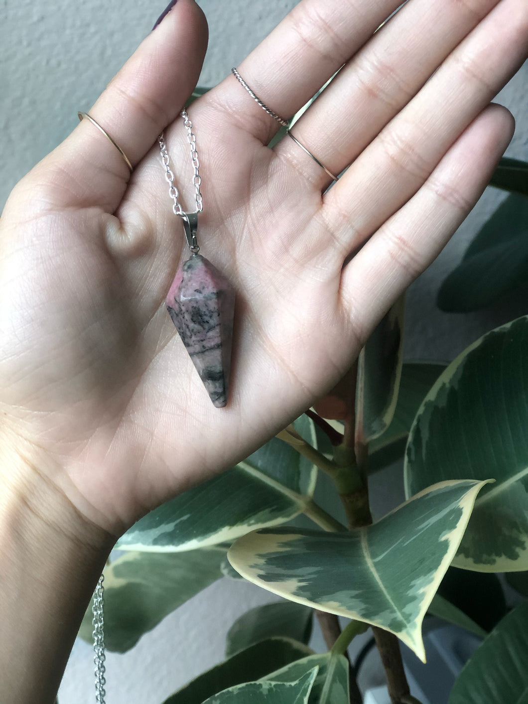 Rhodonite Jasper Pendulum + Rhodonite Jasper Pendulum Necklace & Chain