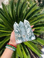 Moss Agate Crystal Tower