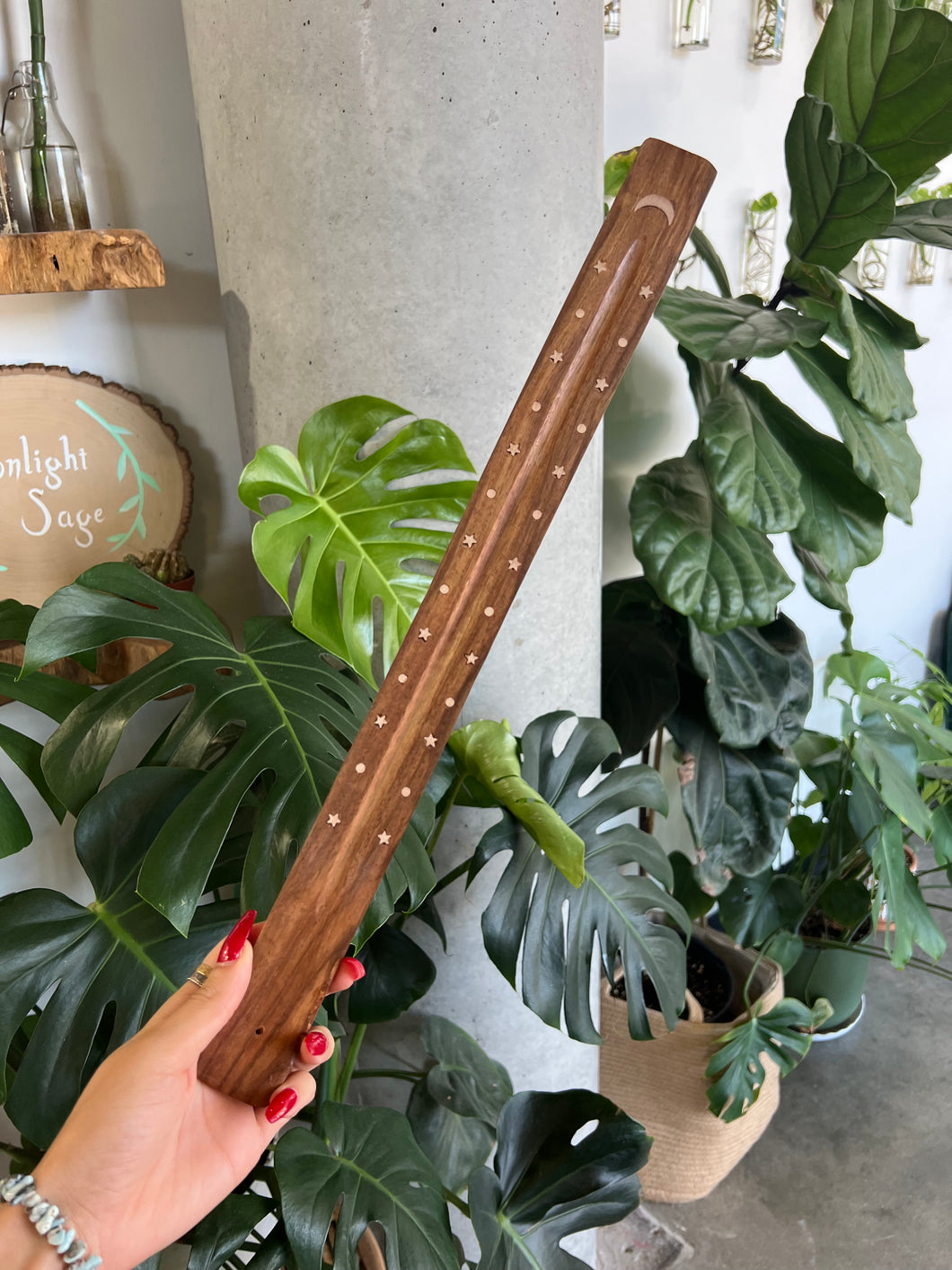 Jumbo Extra Long Incense Holder - Wooden Stars and Moon