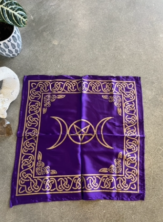 Triple Moon Pentacle Purple Gold Altar Cloth